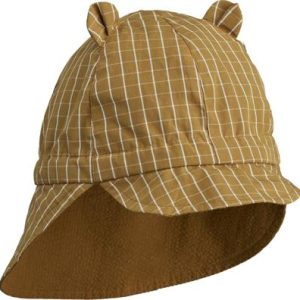 Chapeau de soleil enfant réversible Gorm Y & D check Golden caramel & White