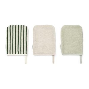 Gants de toilette Sylvester garden green & crème de la crème multi mix 3 pièces - Liewood